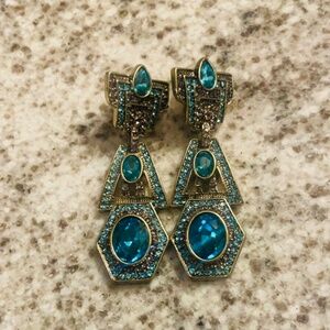 Aqua Crystal Heidi Daus Gold tone Figurine earrings